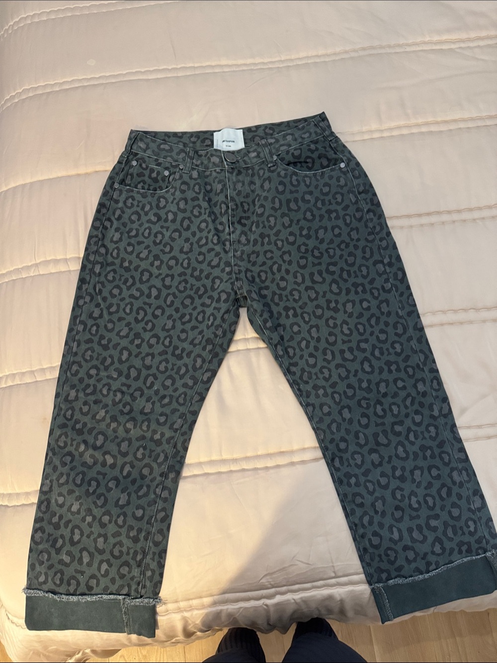One Teaspoon Charcoal Leopard Print Cropped Jeans